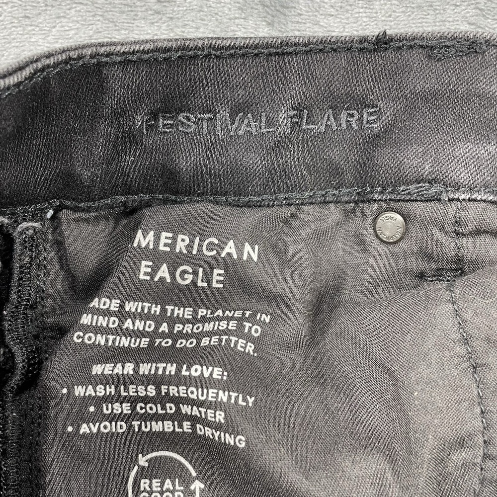 American Eagle Jeans Womens 8 Short Festival Flare Low Rise Black Button Fly - Picture 4 of 10